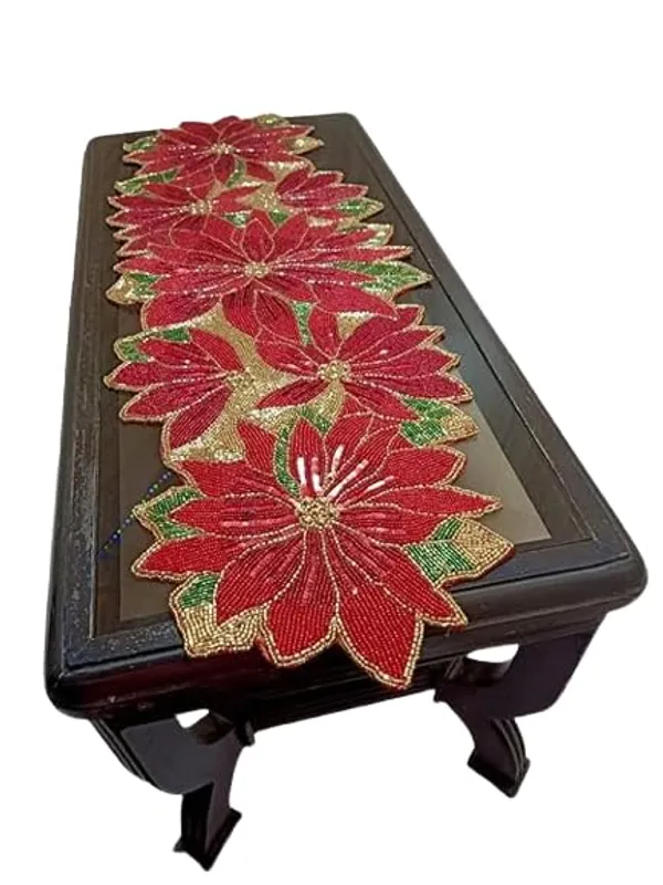 Light_Green_Premium_Handcrafted_Beautiful_Beaded_Dinning_Table_Runner_13"_X_36"_Inch_Maroon_Floral_Table_Runner_Fully_Beaded