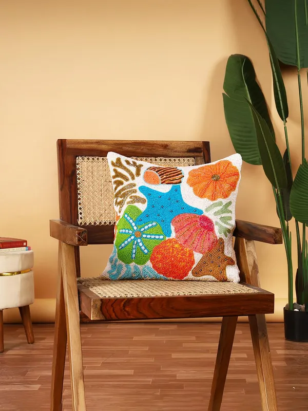 Multicolor_100%_Beaded_Cushion_Covers_With_Prints_16X16_(40X40_Cm)_Pillowcases_For_A_Cushion_Black_And_Sea_Shell_Throw_Pillow_Sham_Floral_Cushion_Covers_For_Sofa_Couch_Bed_Chair_Pack_Of_2