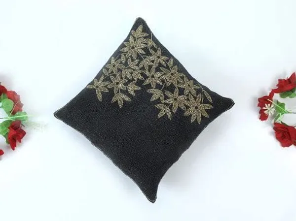 Multicolor_Beaded_Cushion_Covers_Case_Pillowcases_16X16_Inches_Summer_Leaf_Pattern(40X40_Cms)_Throw_Pillow_Sham_Floral_Cushion_Covers_For_Sofa_Couch_Bed_Chair_Pack_Of_1