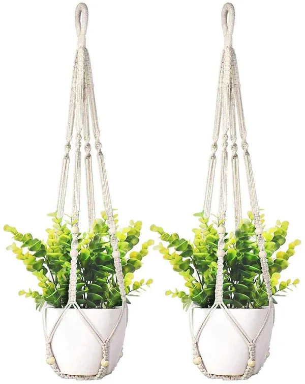 White_Macrame_Cotton_Plant_Hanger_|_Ceiling_Hook_Hanger,_Rope_Flower_Pot_Holder_For_Indoor_Outdoor_Balcony_Garden_|_Home_Decor_Flower_Planter_Hanging_Rope_[Pack_Of_2],_White