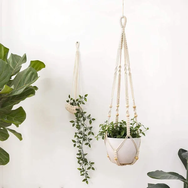 White_Macrame_Cotton_Plant_Hanger_|_Ceiling_Hook_Hanger,_Rope_Flower_Pot_Holder_For_Indoor_Outdoor_Balcony_Garden_|_Home_Decor_Flower_Planter_Hanging_Rope_[Pack_Of_2],_White