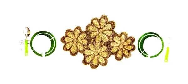 Firozi_Poleyster_Placemats,_Beaded_Design,14_Inch_Brown_Floral_Pattern,_Best_For_Bed-Side_Table/Center_Table,_Dining_Table/Shelves