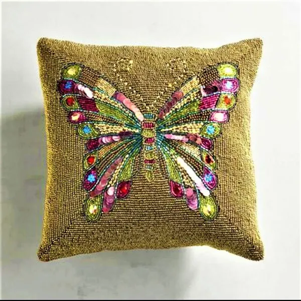 Golden_Cotton_Beaded_Embroidery_Pillow/Sofa_Cushion_Cover_For_Bedroom,_Living_Room,_Office_(16X16-Inches)_-_Set_Of_1(40.64_Cm*40.64_Cm,Golden)_Butterfly_Pattern