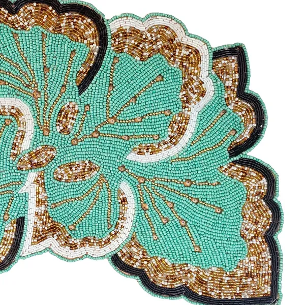 Firozi_Poleyster_Placemats,_Beaded_Design,14_Inch_Turquise_Butterfly_Pattern,_Best_For_Bed-Side_Table/Center_Table,_Dining_Table/Shelves