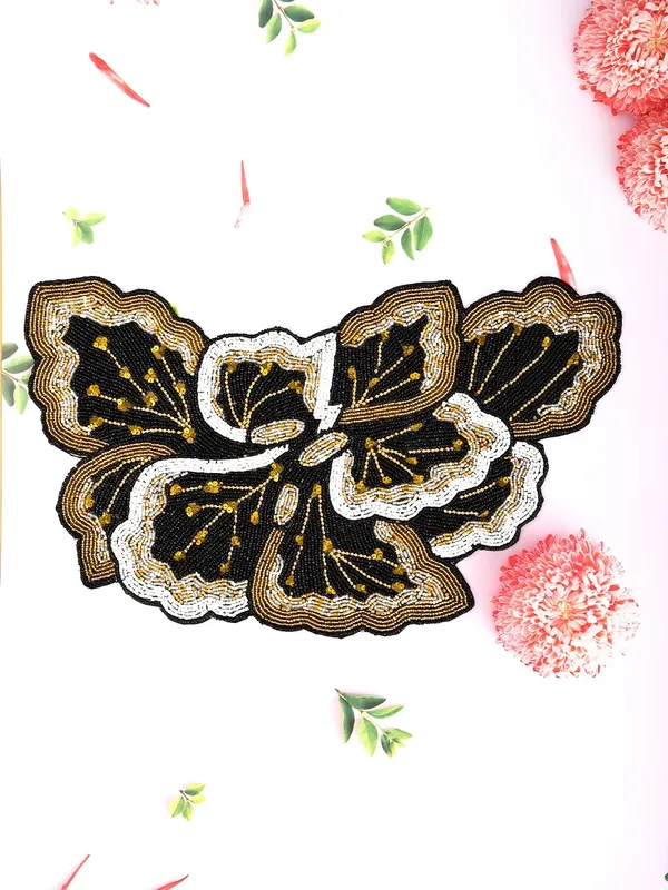 Firozi_Poleyster_Placemats,_Beaded_Design,14_Inch_Black_Golden_Emb._Pattern,_Best_For_Bed-Side_Table/Center_Table,_Dining_Table/Shelves