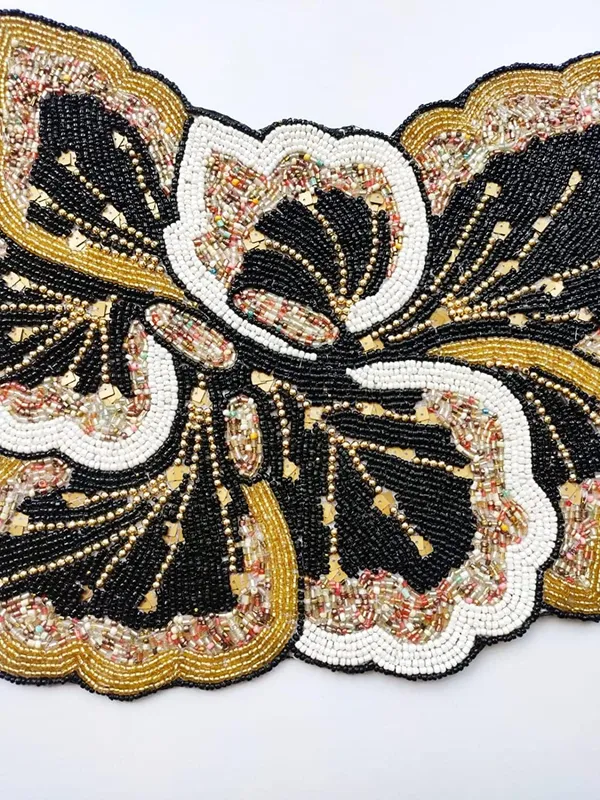 Firozi_Poleyster_Placemats,_Beaded_Design,14_Inch_Black_Golden_Emb._Pattern,_Best_For_Bed-Side_Table/Center_Table,_Dining_Table/Shelves
