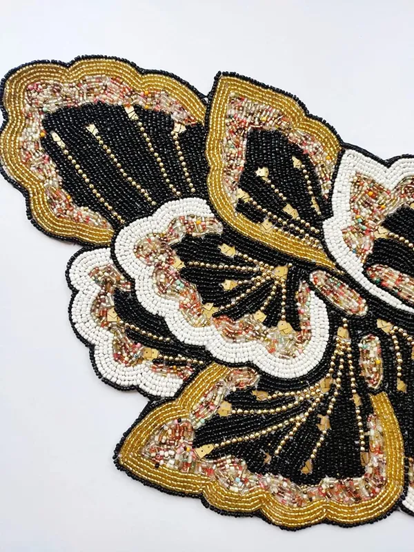 Firozi_Poleyster_Placemats,_Beaded_Design,14_Inch_Black_Golden_Emb._Pattern,_Best_For_Bed-Side_Table/Center_Table,_Dining_Table/Shelves