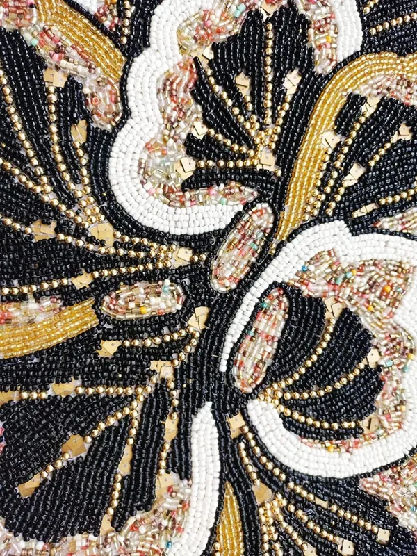 Firozi_Poleyster_Placemats,_Beaded_Design,14_Inch_Black_Golden_Emb._Pattern,_Best_For_Bed-Side_Table/Center_Table,_Dining_Table/Shelves
