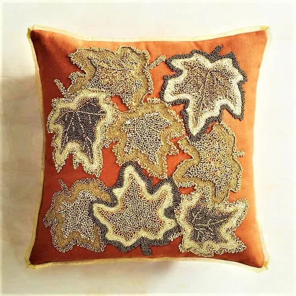 Orange_Cotton_Beaded_Embroidery_Pillow/Sofa_Cushion_Cover_For_Bedroom,_Living_Room,_Office_(16X16-Inches)_-_Set_Of_1_(40.64_Cm*40.64_Cm,_Orange)_Leaf_Pattern