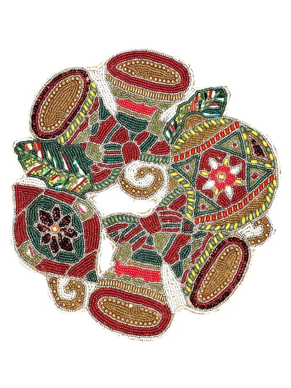 Multicolor_Poleyster_Placemats,_Beaded_Design,14_Inch_Chirstmas_Pattern,_Best_For_Bed-Side_Table/Center_Table,_Dining_Table/Shelves