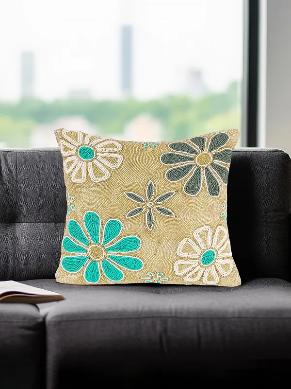Multicolor_100%_Beaded_Cushion_Covers_With_Prints_16X16_(40X40_Cm)_Pillowcases_For_A_Cushion_Firoji_And_Multicolor_Throw_Pillow_Sham_Floral_Cushion_Covers_For_Sofa,_Couch,_And_Bed
