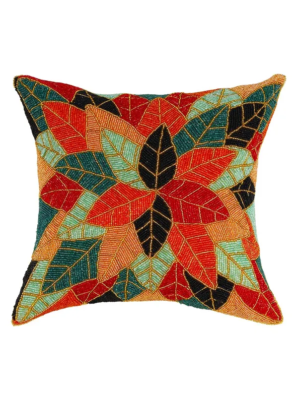 Multicolor_100%_Beaded_Cushion_Covers_With_Prints_16X16_(40X40_Cm)_Pillowcases_For_A_Cushion_Firoji_And_Multicolor_Throw_Pillow_Sham_Floral_Cushion_Covers_For_Sofa,_Couch,_And_Bed