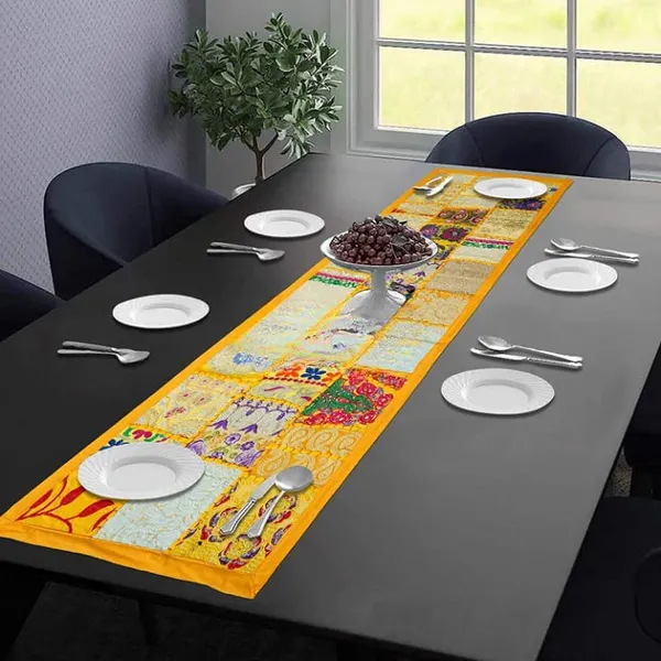 Orange_Table_Runner_For_6_Seater_Dining_Table_Cotton_Beaded_Antique_Handmade_Rajasthani_Patchwork_Embroidered,_Home_Decor_&_Eating_Areas_At_Party_And_Wedding_16_X_72_Inches_(Yellow)