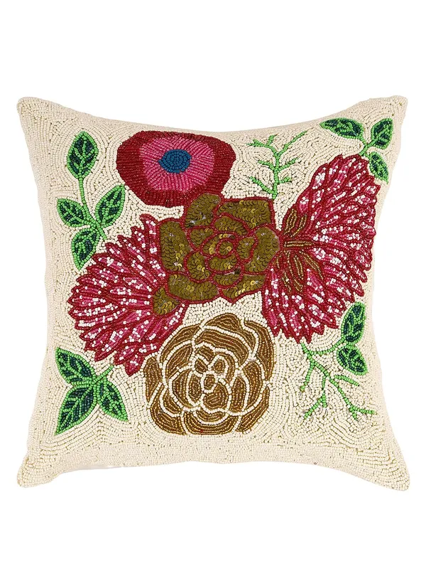 Multicolor_Printed_100%_Beaded_Cushion_Covers_Pillowcases_16X16_Inches_(40X40_Cms)_Throw_Pillow_Sham_Floral_Cushions_For_Sofa_Couch_Bed_Chair_Pack_Of_1_White_Base_Floral_Pattern