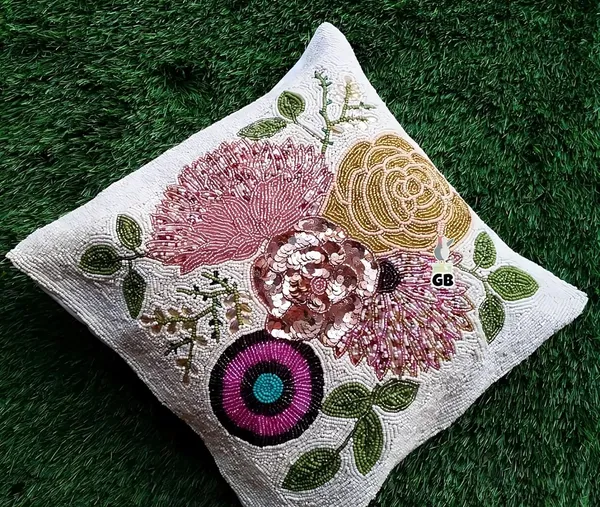 Multicolor_Printed_100%_Beaded_Cushion_Covers_Pillowcases_16X16_Inches_(40X40_Cms)_Throw_Pillow_Sham_Floral_Cushions_For_Sofa_Couch_Bed_Chair_Pack_Of_1_White_Base_Floral_Pattern