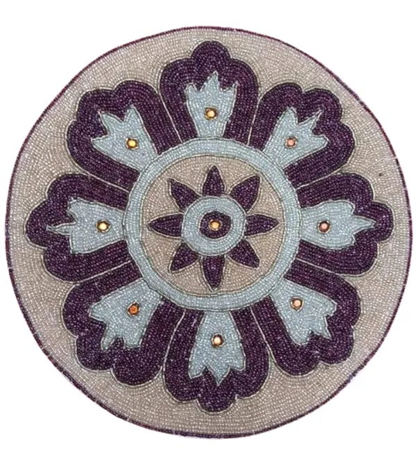 Firozi_Poleyster_Placemats,_Beaded_Design,14_Inch_Round_Pattern,_Best_For_Bed-Side_Table/Center_Table,_Dining_Table/Shelves