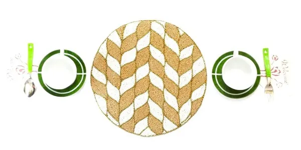 Brown_Poleyster_Placemats,_Beaded_Design,14_Inch_Brrown_Checks_Pattern,_Best_For_Bed-Side_Table/Center_Table,_Dining_Table/Shelves
