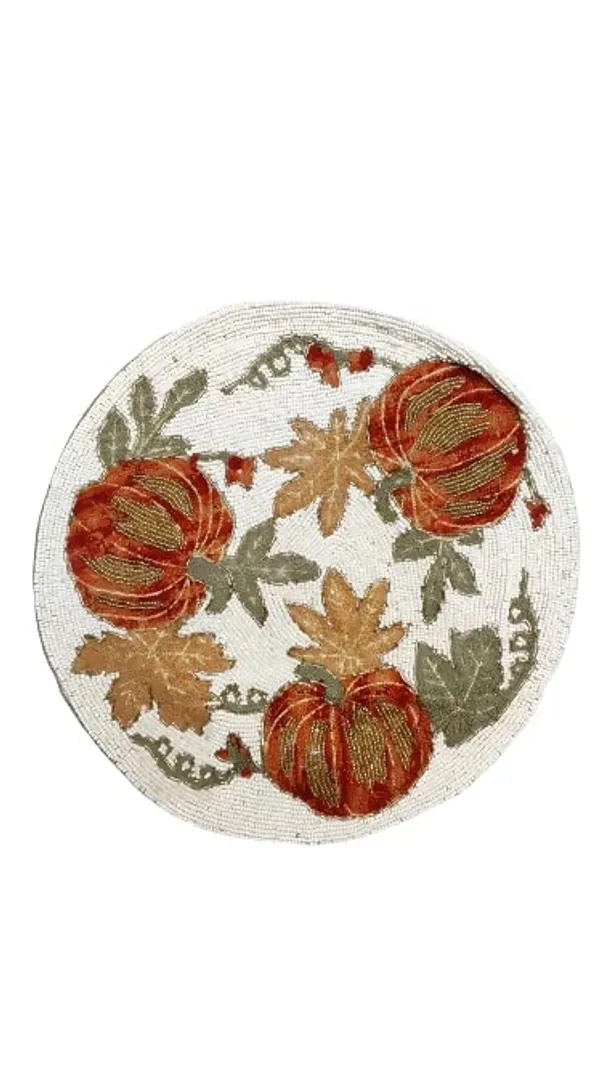 Firozi_Poleyster_Placemats,_Beaded_Design,14_Inch_Pumpkins_Pattern,_Best_For_Bed-Side_Table/Center_Table,_Dining_Table/Shelves