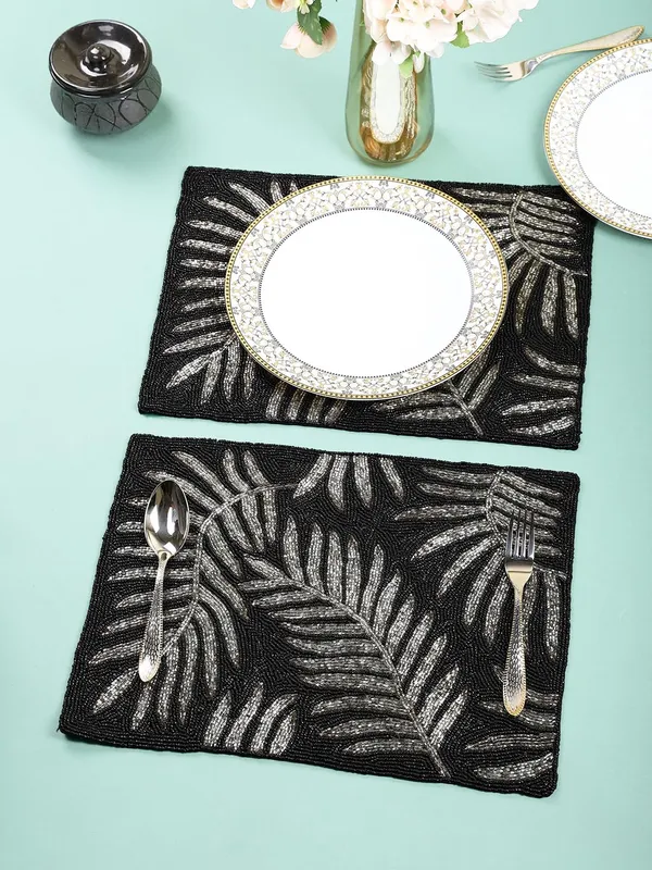 Firozi_Poleyster_Placemats,_Beaded_Design,14_Inch_Gulmohar_Floral_Pattern,_Best_For_Bed-Side_Table/Center_Table,_Dining_Table/Shelves_Pack_Of_2