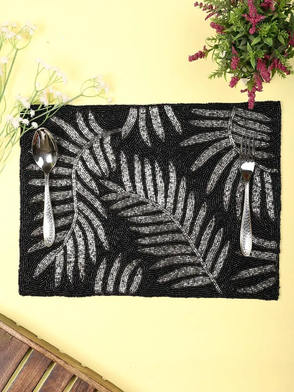 Firozi_Poleyster_Placemats,_Beaded_Design,14_Inch_Gulmohar_Floral_Pattern,_Best_For_Bed-Side_Table/Center_Table,_Dining_Table/Shelves_Pack_Of_2