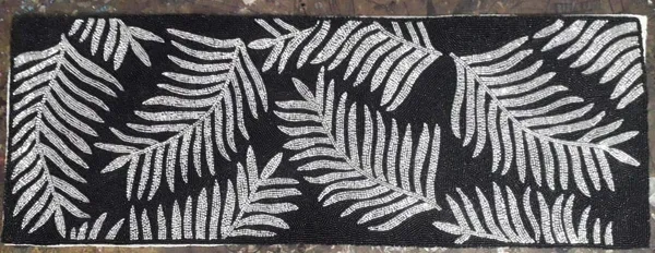 Mustard_Premium_Handcrafted_Beautiful_Beaded_Dinning_Table_Runner_13/36_Black_Silver_Leaf_Design