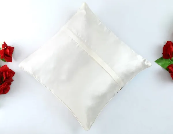 White_&_Pink_Satin_400Tc_Decorative_Pillowcover,16_X_16_Inches_Gloden_Embrodery_Pattern,1_Piece
