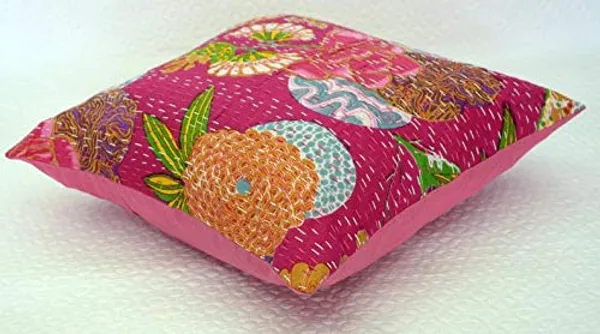 Multi_Cotton_Kantha_Embroidery_Pillow/Sofa_Cushion_Cover_For_Bedroom,_Living_Room,_Office_(16X16-Inches)_-_Set_Of_1