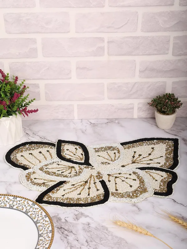 Firozi_Poleyster_Placemats,_Beaded_Design,14_Inch_Gulmohar_Floral_Pattern,_Best_For_Bed-Side_Table/Center_Table,_Dining_Table/Shelves_Pack_Of_2