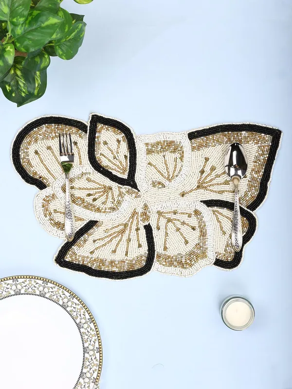 Firozi_Poleyster_Placemats,_Beaded_Design,14_Inch_Gulmohar_Floral_Pattern,_Best_For_Bed-Side_Table/Center_Table,_Dining_Table/Shelves_Pack_Of_2