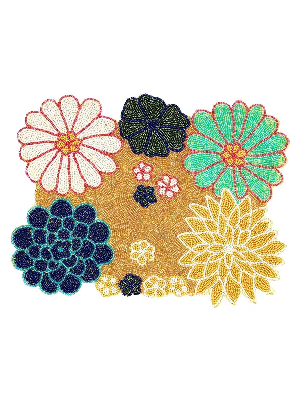 Firozi_Poleyster_Placemats,_Beaded_Design,14_Inch_Gulmohar_Floral_Pattern,_Best_For_Bed-Side_Table/Center_Table,_Dining_Table/Shelves_Pack_Of_2