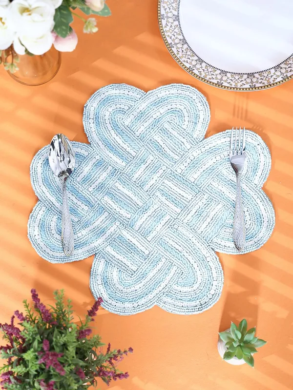 Tourquise_Poleyster_Placemats,_Beaded_Design,14_Inch_Turquise_Square_Pattern,_Best_For_Bed-Side_Table/Center_Table,_Dining_Table/Shelves