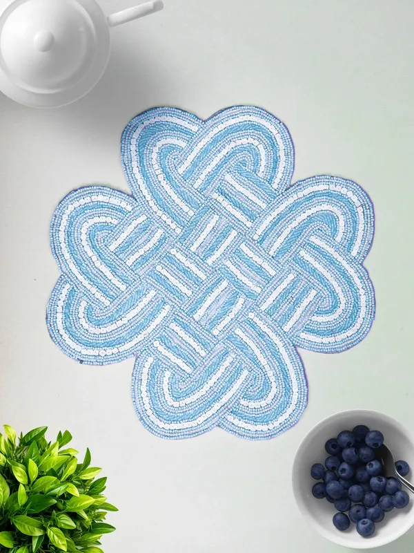 Tourquise_Poleyster_Placemats,_Beaded_Design,14_Inch_Turquise_Square_Pattern,_Best_For_Bed-Side_Table/Center_Table,_Dining_Table/Shelves