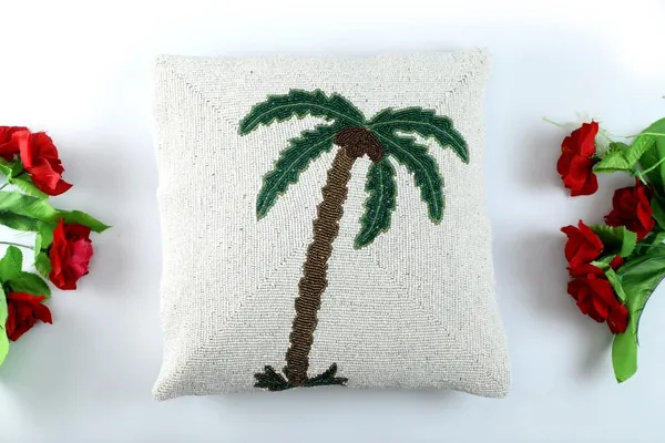 Multicolor_Printed_Cushions_&_Pillows_Case_Beaded_Green_Palm_Tree_Pattern_(40.64_Cm*40.64_Cm)