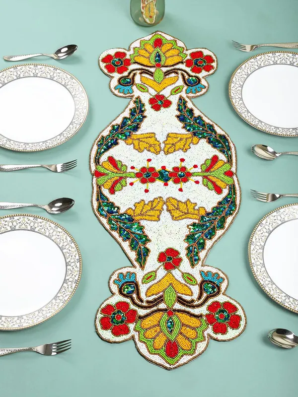 White_Premium_Handcraf_Beautiful_Beaded_Table_Runner_Craftsmanship_(13_*_36_Inch_)
