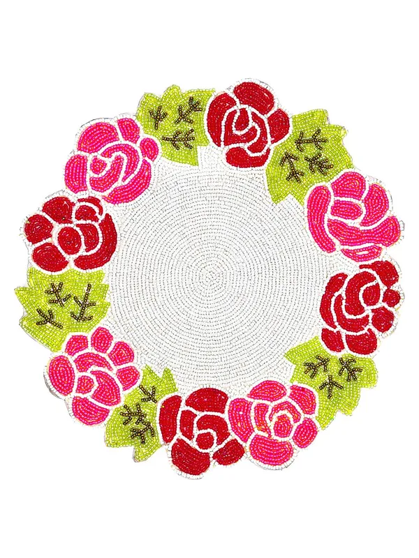 Multicolor_Poleyster_Placemats,_Beaded_Design,14_Inch_Rose_Border_Round_Pattern,_Best_For_Bed-Side_Table/Center_Table,_Dining_Table/Shelves