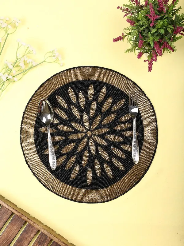 Firozi_Poleyster_Placemats,_Beaded_Design,14_Inch_Gulmohar_Floral_Pattern,_Best_For_Bed-Side_Table/Center_Table,_Dining_Table/Shelves_Pack_Of_2