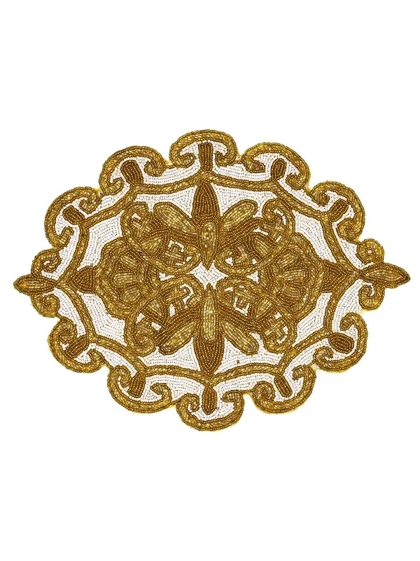 Firozi_Poleyster_Placemats,_Beaded_Design,14_Inch_Gulmohar_Floral_Pattern,_Best_For_Bed-Side_Table/Center_Table,_Dining_Table/Shelves_Pack_Of_2