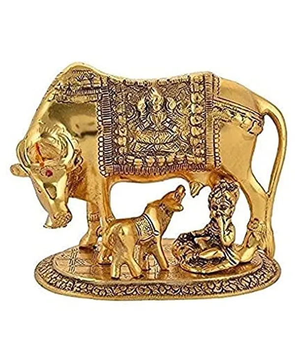 Gold_Oxidised_Figurine_Decorative_Gift_Item_(Colour_Gold)_Idol_Showpiece_In_Brass_Like_Metal_For_Home_D_Cor_Kamdhenu_Cow_And_Calf_With_Krishna_(Medium,_Gold)