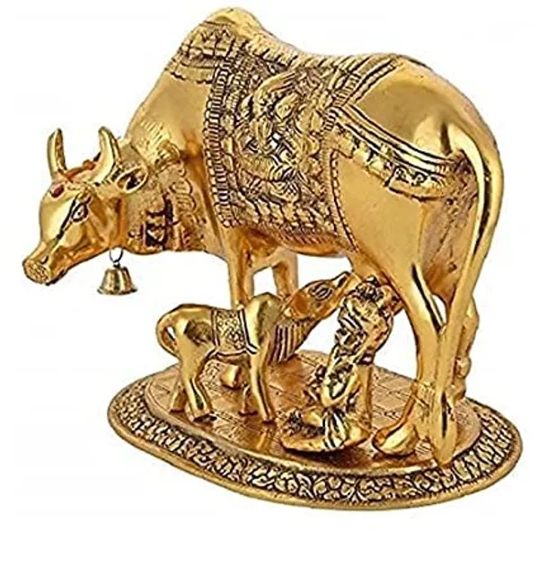 Gold_Oxidised_Figurine_Decorative_Gift_Item_(Colour_Gold)_Idol_Showpiece_In_Brass_Like_Metal_For_Home_D_Cor_Kamdhenu_Cow_And_Calf_With_Krishna_(Medium,_Gold)