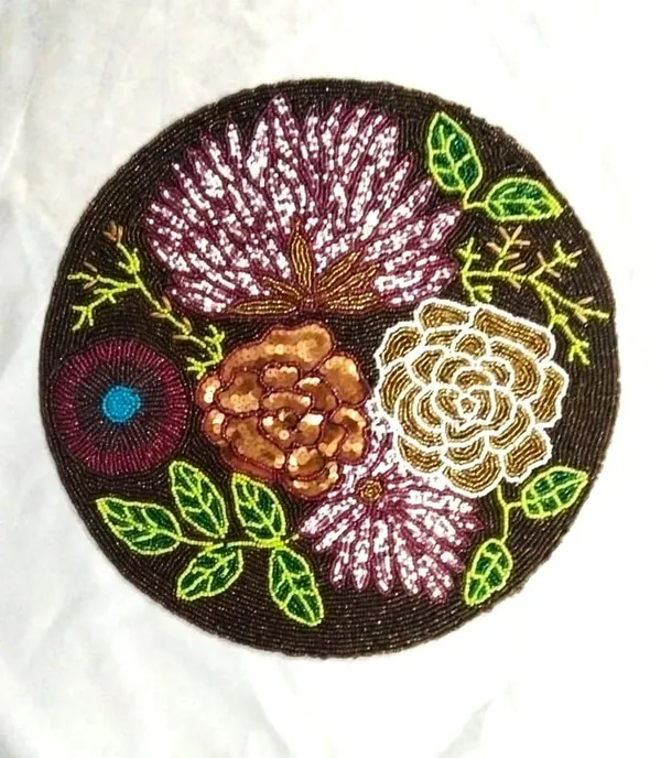 Firozi_Poleyster_Placemats,_Beaded_Design,14_Inch_Round_Coffee-Brown_Floral_Emb._Pattern,_Best_For_Bed-Side_Table/Center_Table,_Dining_Table/Shelves