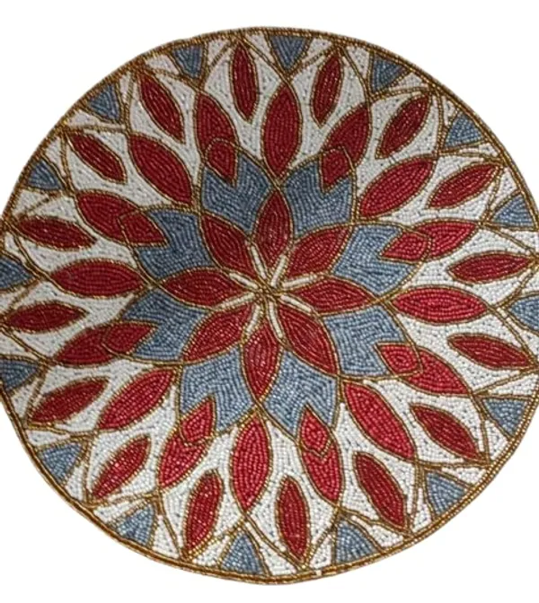 Firozi_Poleyster_Placemats,_Beaded_Design,14_Inchgolden_Multiround,_Best_For_Bed-Side_Table/Center_Table,_Dining_Table/Shelves