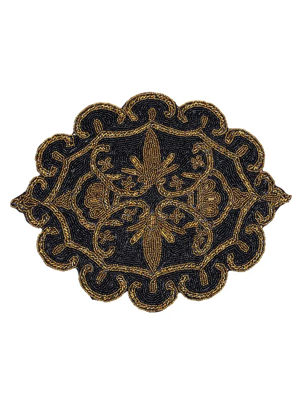 Black_Poleyster_Placemats,_Beaded_Design,14_Inch_Black_Emb._Ovaule_Pattern,_Best_For_Bed-Side_Table/Center_Table,_Dining_Table/Shelves
