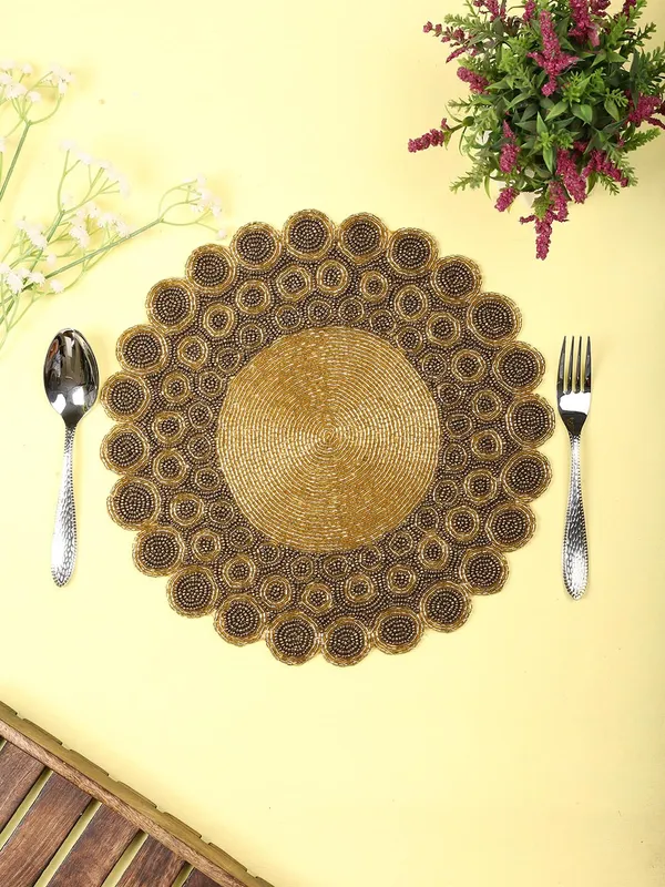 Firozi_Poleyster_Placemats,_Beaded_Design,14_Inch_Gulmohar_Floral_Pattern,_Best_For_Bed-Side_Table/Center_Table,_Dining_Table/Shelves_Pack_Of_2