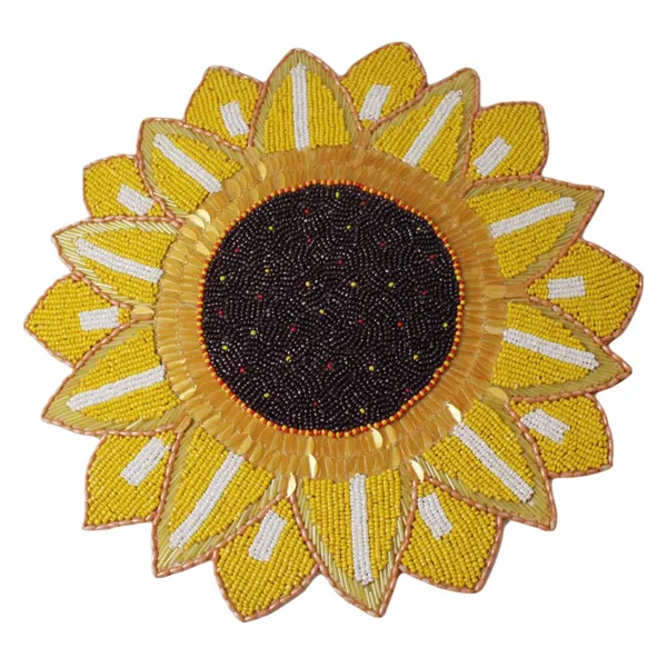 Yellow_Poleyster_Placemats,_Beaded_Design,14_Inch_Golden_Sun_Flower_Pattern,_Best_For_Bed-Side_Table/Center_Table,_Dining_Table/Shelves