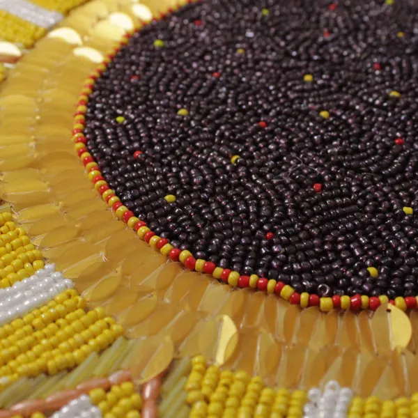 Yellow_Poleyster_Placemats,_Beaded_Design,14_Inch_Golden_Sun_Flower_Pattern,_Best_For_Bed-Side_Table/Center_Table,_Dining_Table/Shelves