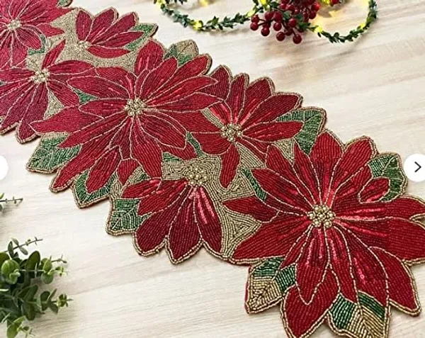 Light_Green_Premium_Handcrafted_Beautiful_Beaded_Dinning_Table_Runner_13"_X_36"_Inch_Maroon_Floral_Table_Runner_Fully_Beaded