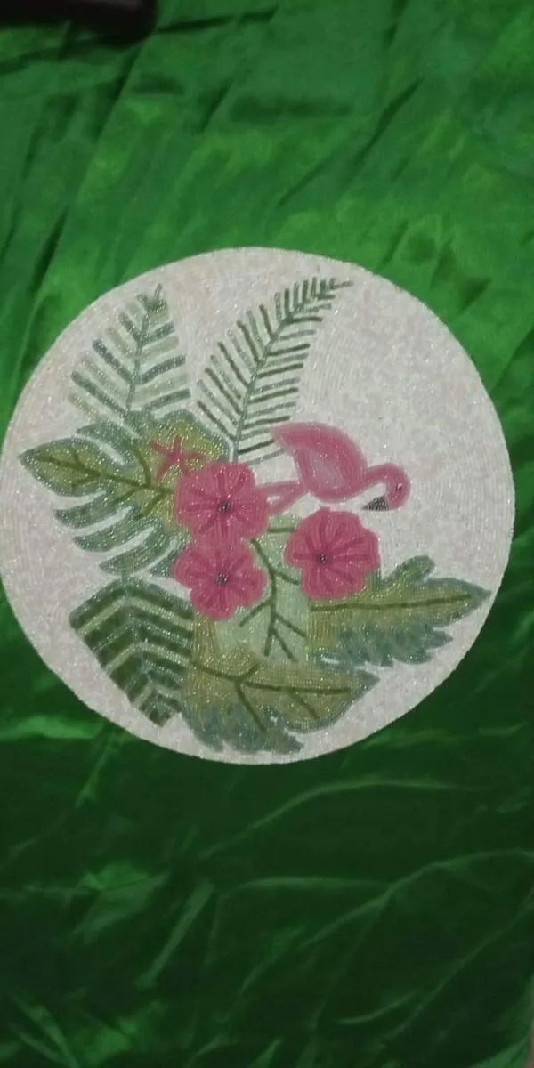 Turquoise_Beaded_Dining_Table_Dinning_Pink_Swan_White_Base_Round_Mat_14_Inches_Circle
