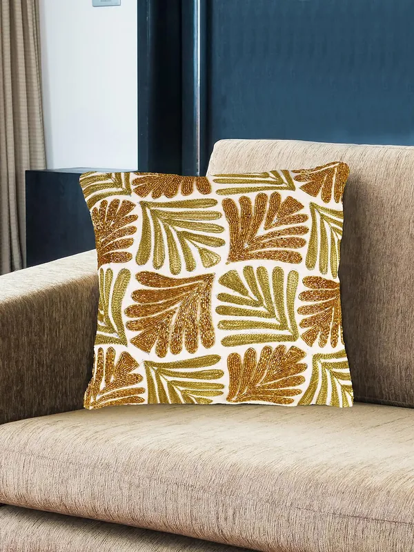 Multicolor_Beaded_Zari_Embroidery_Work_On_Printed_Cushions_&_Pillow_Cases_(40.64_Cm*40.64_Cm)_Stunning_Golden_Emb.