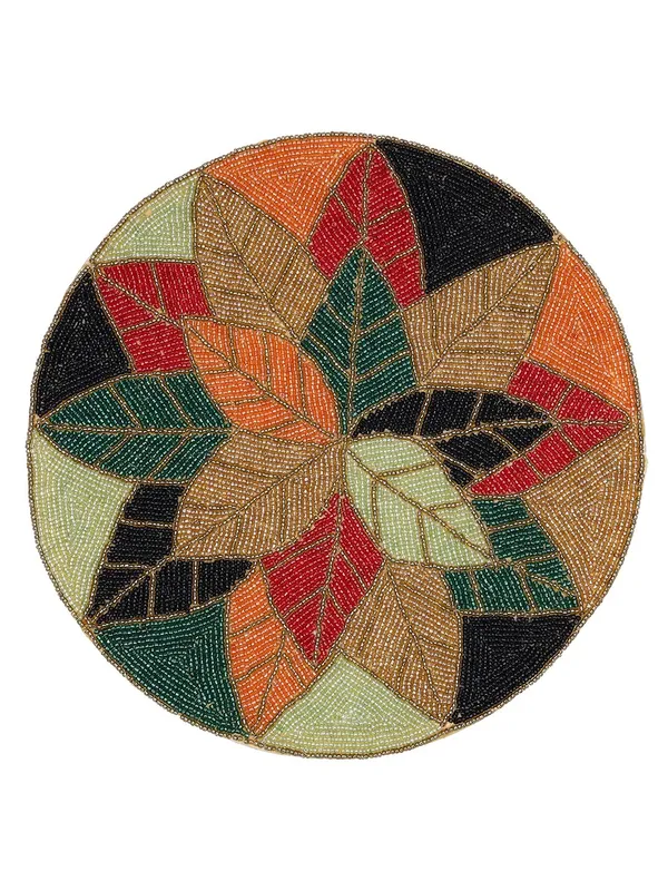 Firozi_Poleyster_Placemats,_Beaded_Design,14_Inch_Gulmohar_Floral_Pattern,_Best_For_Bed-Side_Table/Center_Table,_Dining_Table/Shelves_Pack_Of_2