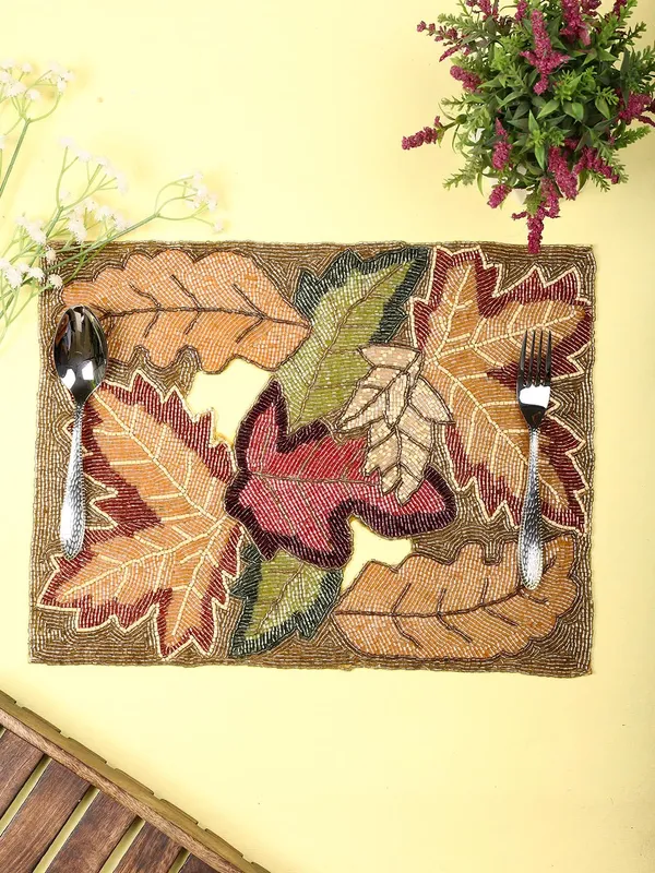 Firozi_Poleyster_Placemats,_Beaded_Design,14_Inch_Gulmohar_Floral_Pattern,_Best_For_Bed-Side_Table/Center_Table,_Dining_Table/Shelves_Pack_Of_2